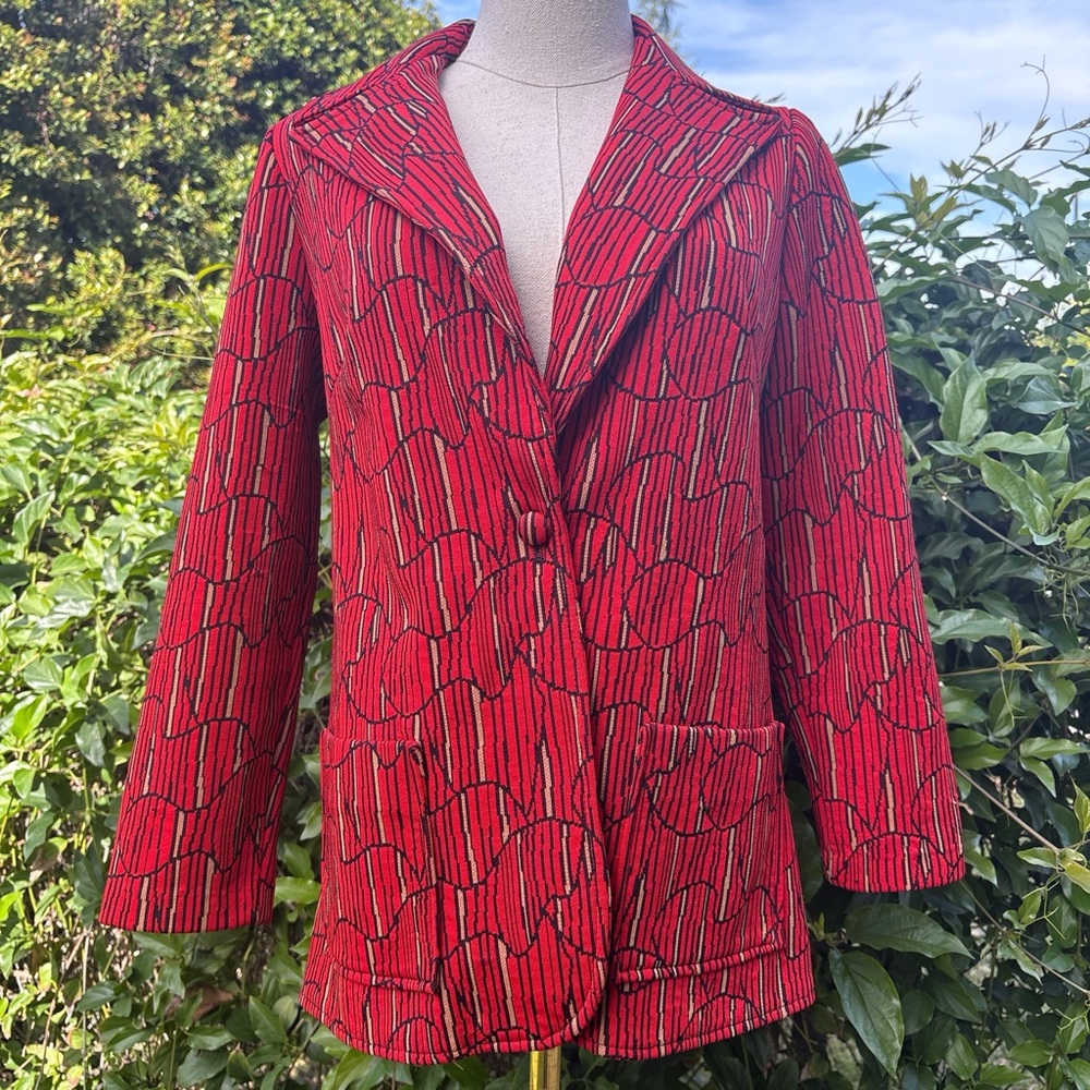 VTG 60s Glazier Red Mod Blazer with Abstract Pattern